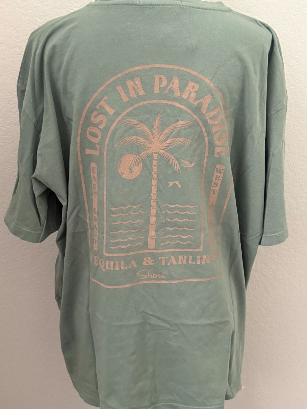 Shore Lost In Paradise 100% Organic Cotton Green T-Shirt Tropical Palm Tree - M